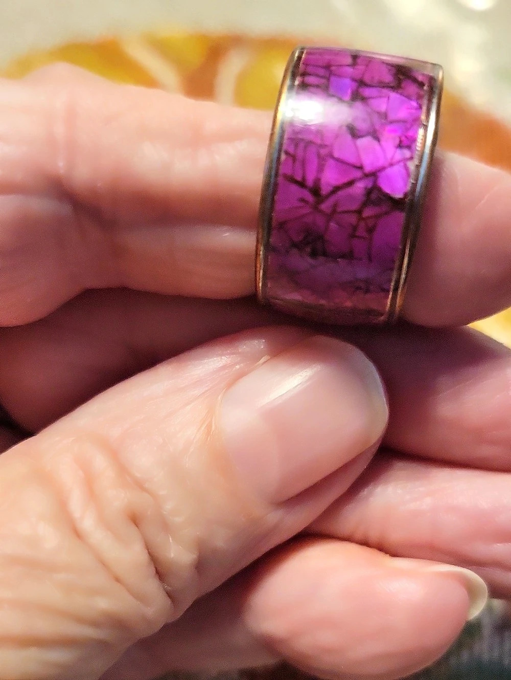 Purple Inlay Statement Ring